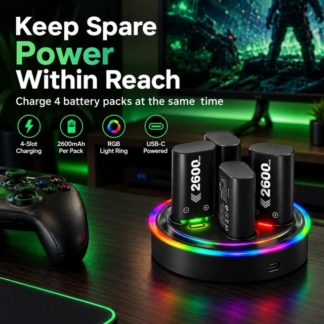 Alt view image 2 of 7 - QXWPBV Rechargeable Battery Packs for Xbox Controllers, 4-Pack with Charger
