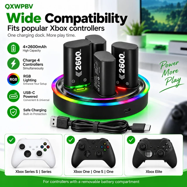 Alt view image 5 of 7 - QXWPBV Rechargeable Battery Packs for Xbox Controllers, 4-Pack with Charger