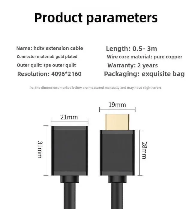 Alt view image 3 of 3 - Wholesale HDMI Male to Female Extension Cable Laptop Monitor TV HD Hdmi4k Video Extension Line