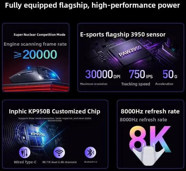 Main image of Zhen Wireless Bluetooth Three-Mode Mouse E-Sports Games Wired Magnetic Wireless Charging Vibration