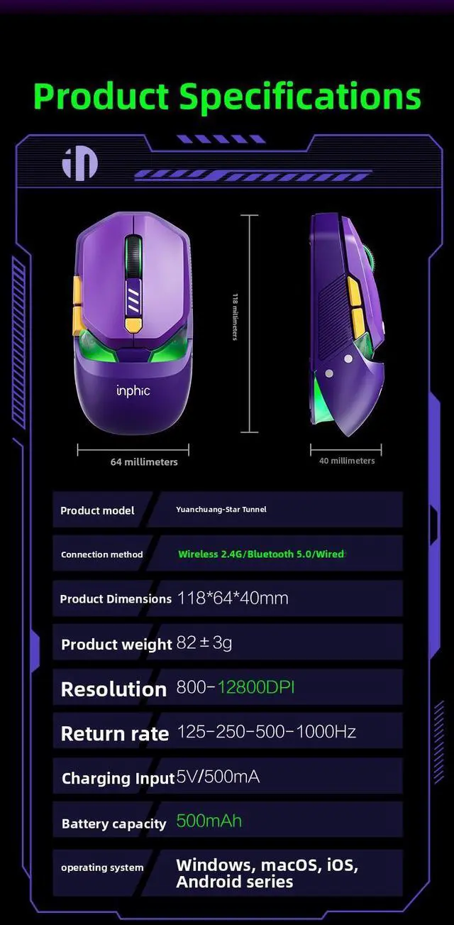 Main image of Yuan Chuangxing Tunnel Wireless Mouse Bluetooth Wired Three-Model E-Sports Games Rechargeable YC-XS
