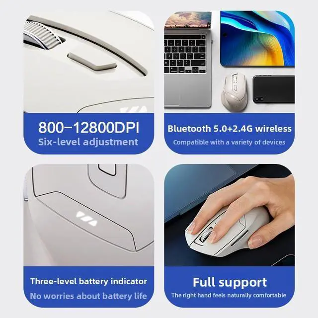 Main image of DR6 Wireless Bluetooth Mouse, featuring three charging modes and a silent function, is suitable for computer work, home use and gaming scenarios.
