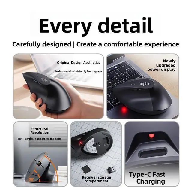 Alt view image 2 of 3 - X9pro Vertical Wireless Mouse Bluetooth Dual-Mode Ergonomic Charging Mute