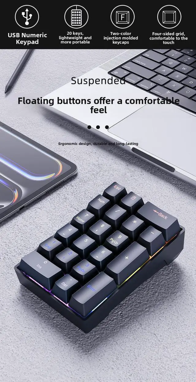 Main image of F20 digital mechanical keyboard, wired laptop, external numeric keypad, mini-portable, for finance and office use