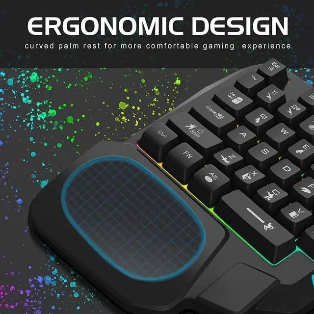 Alt view image 2 of 5 - DOCTOR METAL One-Handed Gaming Keyboard, 35 Keys, 3 Color Backlight, Wide Palm Rest, Gaming Keyboard for Computer for Mobile Games