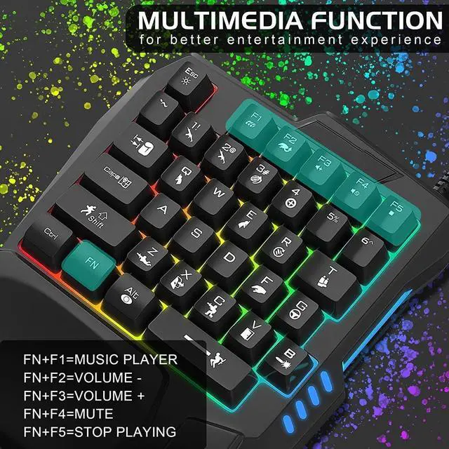 Alt view image 3 of 5 - DOCTOR METAL One-Handed Gaming Keyboard, 35 Keys, 3 Color Backlight, Wide Palm Rest, Gaming Keyboard for Computer for Mobile Games