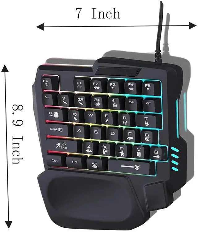 Alt view image 5 of 5 - DOCTOR METAL One-Handed Gaming Keyboard, 35 Keys, 3 Color Backlight, Wide Palm Rest, Gaming Keyboard for Computer for Mobile Games