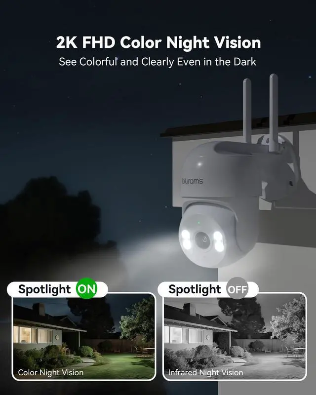 Alt view image 3 of 7 - 2Pack Security Cameras Outdoor Wired, 2K 360° PTZ Outdoor Security Camera, Weatherproof, 24/7 Recording with SD Card, Color Night Vision, AI Human Tracking, 2.4/5GHz WiFi6, Work with Alexa