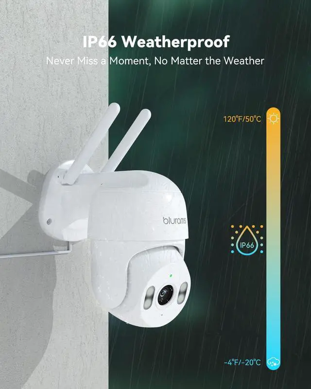 Alt view image 6 of 7 - 2Pack Security Cameras Outdoor Wired, 2K 360° PTZ Outdoor Security Camera, Weatherproof, 24/7 Recording with SD Card, Color Night Vision, AI Human Tracking, 2.4/5GHz WiFi6, Work with Alexa