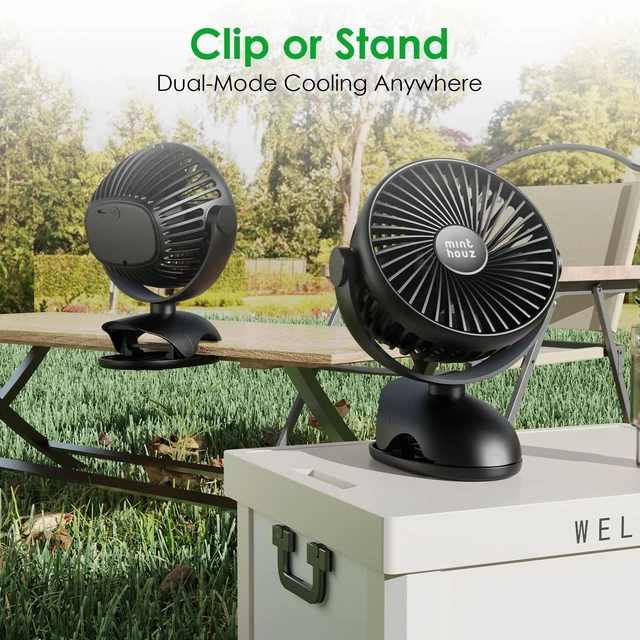 Alt view image 6 of 7 - Minthouz Clip on Fan, 8000mAh, 4-Speed, Portable Desk Fan with Cord | 720° Rotation, Quiet Rechargeable Personal Fan for Office, Treadmill, Stroller, Camping