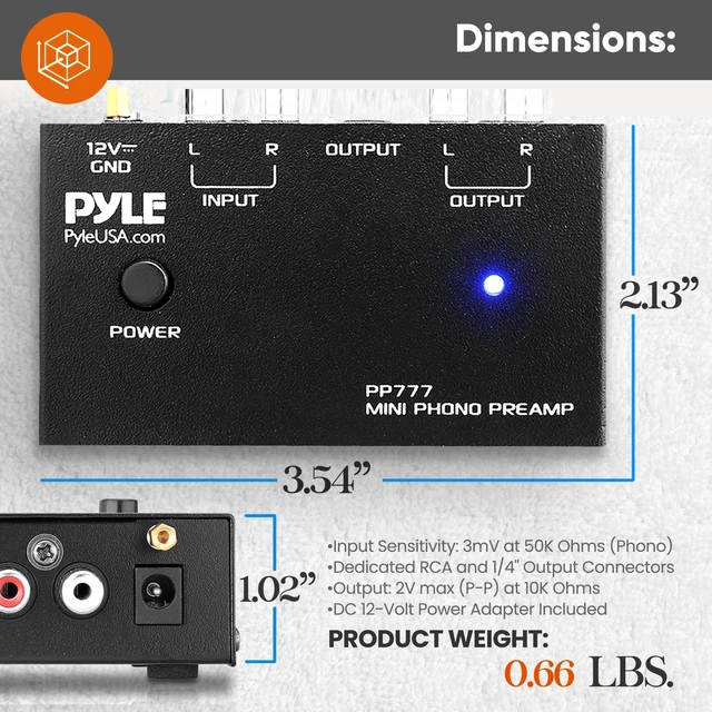 Alt view image 5 of 7 - Mini Phono Turntable Preamp - Stereo Preamplifier with RCA Input/Output - Low Noise - Powered by 12V DC Adapter - Ideal for Vinyl & Phonographs - PP777