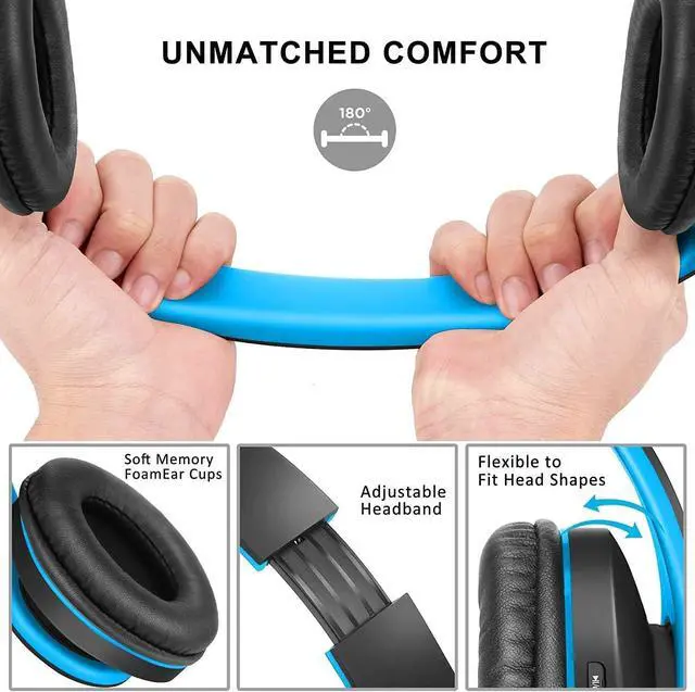 Alt view image 2 of 6 - Bluetooth Headphones Over-Ear, Black/Blue