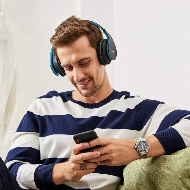 Alt view image 3 of 6 - Bluetooth Headphones Over-Ear, Black/Blue