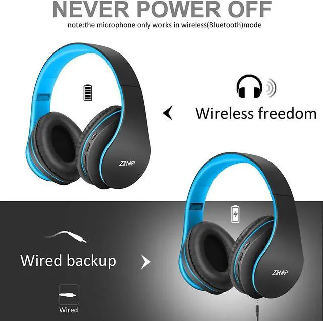 Alt view image 4 of 6 - Bluetooth Headphones Over-Ear, Black/Blue