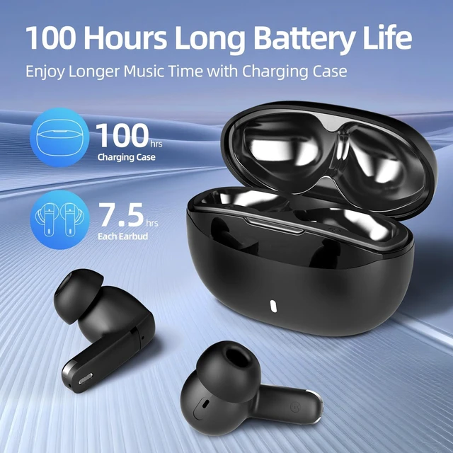 Alt view image 2 of 7 - Wireless Earbuds, 100H Bluetooth 5.4 Headphones, ENC+ ANC Noise Cancelling Touch Control True Wireless Bluetooth Ear Buds,Stereo Deep Bass Bluetooth Headset for Sports/Workout/Gym (Black)