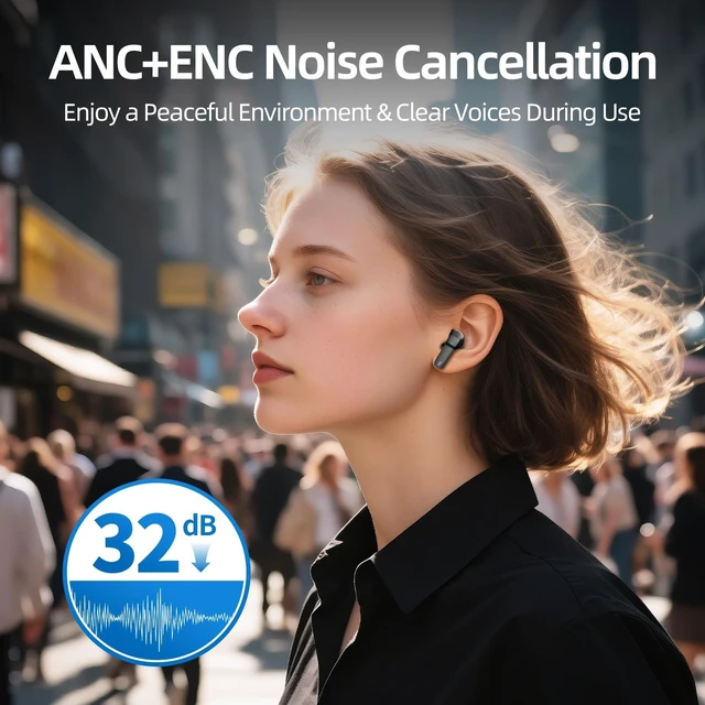 Alt view image 3 of 7 - Wireless Earbuds, 100H Bluetooth 5.4 Headphones, ENC+ ANC Noise Cancelling Touch Control True Wireless Bluetooth Ear Buds,Stereo Deep Bass Bluetooth Headset for Sports/Workout/Gym (Black)