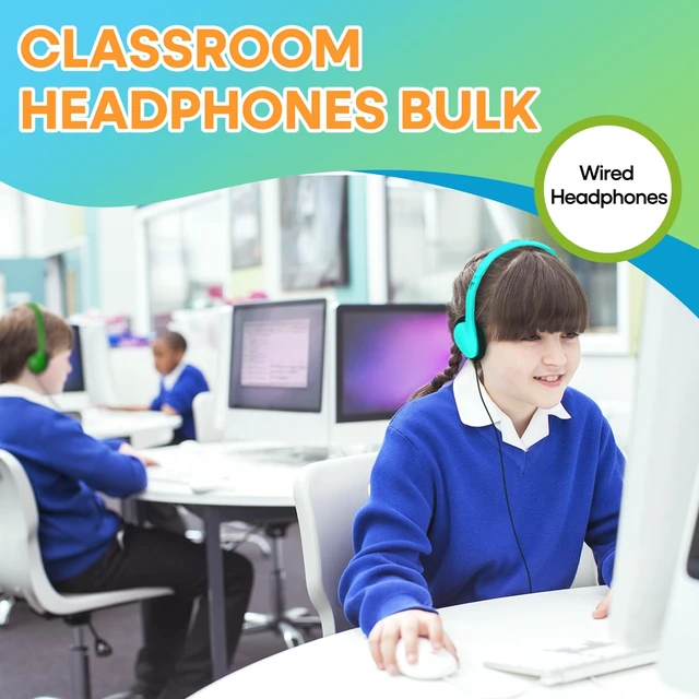 Alt view image 6 of 7 - 100 Pack Bulk Headphones for Classroom School Kids, Wholesale Class Set Durable Headset for Student Boys Girls Adults, Wired Earphones with 3.5mm Jack for Computer Chromebook (HY857,100 Mixed)