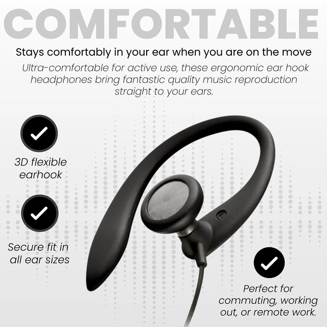 Alt view image 4 of 7 - SHS3200BK Flexible Earhook Headphones, Black