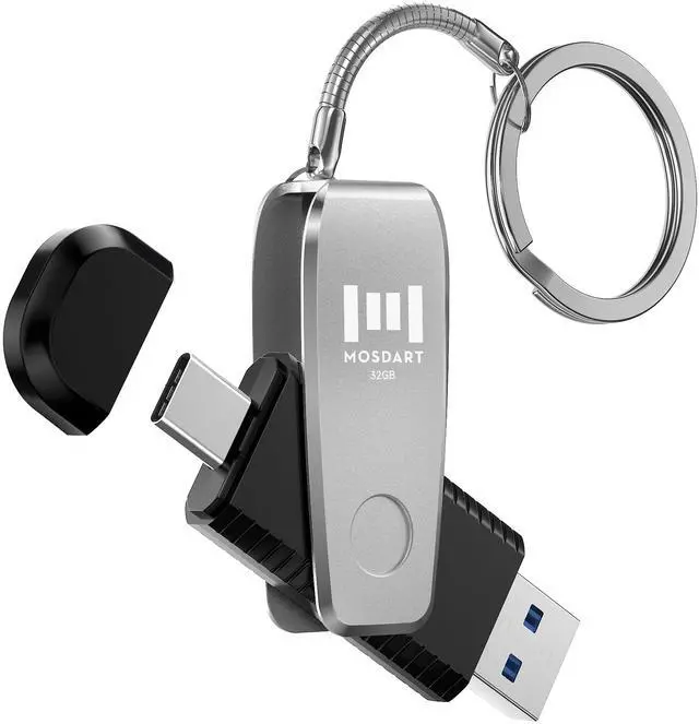 Main image of 32GB USB C and A 3.1 Dual Flash Drive with Keychain, Silver