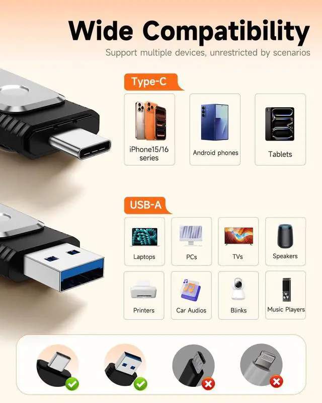 Alt view image 2 of 7 - 32GB USB C and A 3.1 Dual Flash Drive with Keychain, Silver