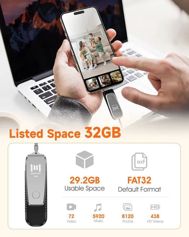 Alt view image 6 of 7 - 32GB USB C and A 3.1 Dual Flash Drive with Keychain, Silver
