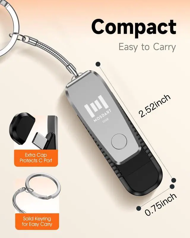Alt view image 7 of 7 - 32GB USB C and A 3.1 Dual Flash Drive with Keychain, Silver