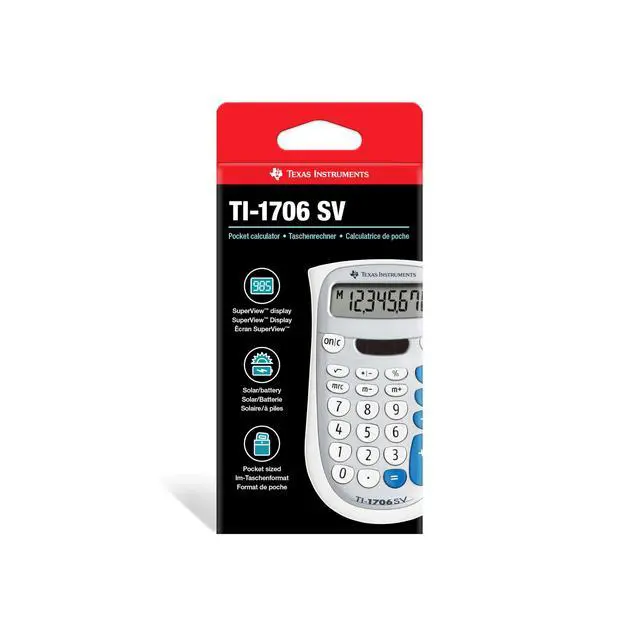 Alt view image 2 of 7 - TI-1706 SV Standard Function Calculator | Solar and battery-powered; SuperView display; Large color-coded keyboard