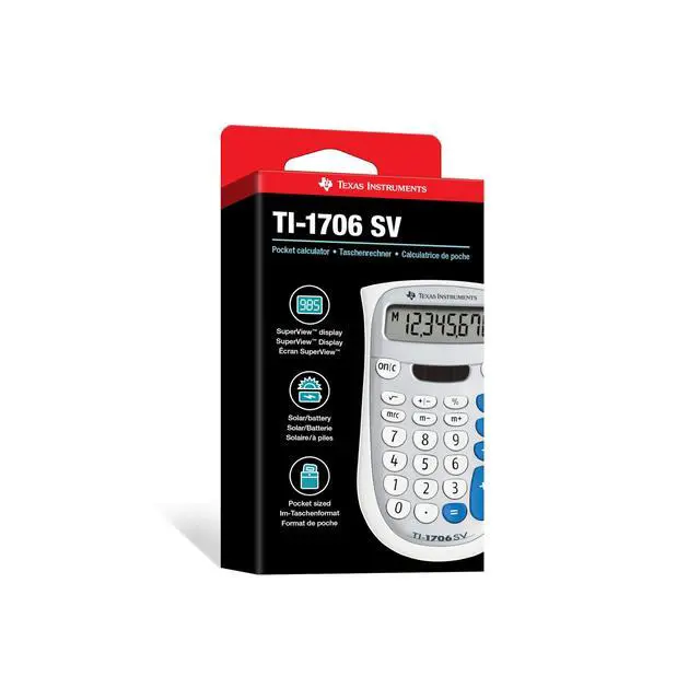 Alt view image 6 of 7 - TI-1706 SV Standard Function Calculator | Solar and battery-powered; SuperView display; Large color-coded keyboard
