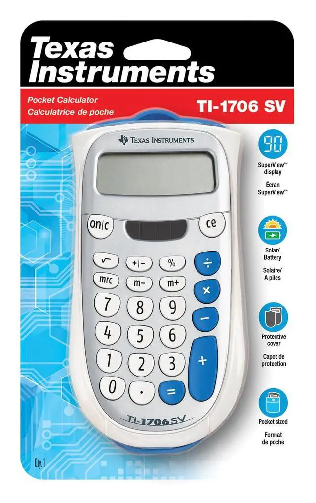 Alt view image 7 of 7 - TI-1706 SV Standard Function Calculator | Solar and battery-powered; SuperView display; Large color-coded keyboard