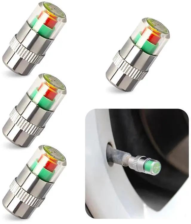 Main image of 4 PCS Car Tire Pressure Monitor Valve Stem Caps, 2.4Bar 36PSI Tire Pressure Monitor Sensor Indicator, 3 Color Eye Alert Tire Pressure Monitor Valve Caps with Pressure Gauge, Fit for Most Cars