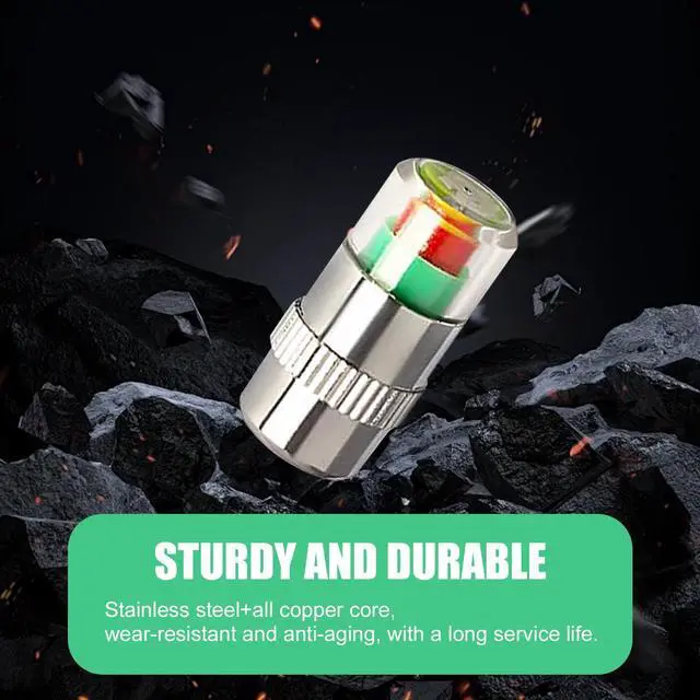 Alt view image 6 of 7 - 4 PCS Car Tire Pressure Monitor Valve Stem Caps, 2.4Bar 36PSI Tire Pressure Monitor Sensor Indicator, 3 Color Eye Alert Tire Pressure Monitor Valve Caps with Pressure Gauge, Fit for Most Cars