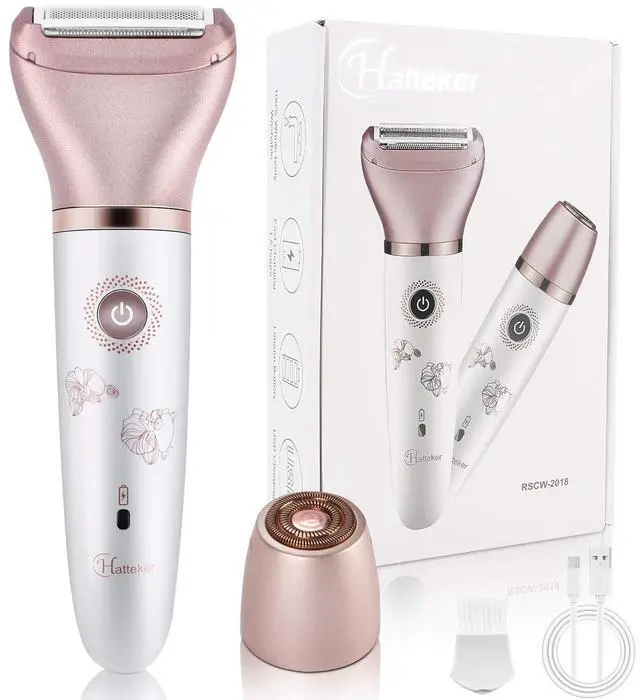 Main image of Electric Razors for Women - Painless 2-in-1 Shaver for Women Hair Remover for Face, Legs and Underarm Wet & Dry, Portable Bikini Trimmer, Lady Hair Removal with 2 Trimmer Heads- Micro USB Recharge