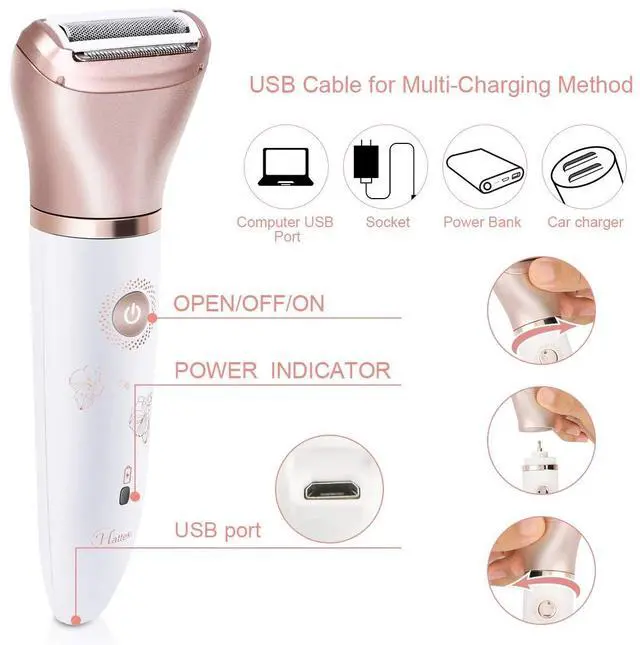Alt view image 5 of 7 - Electric Razors for Women - Painless 2-in-1 Shaver for Women Hair Remover for Face, Legs and Underarm Wet & Dry, Portable Bikini Trimmer, Lady Hair Removal with 2 Trimmer Heads- Micro USB Recharge