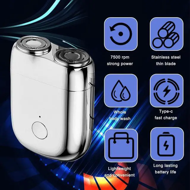 Alt view image 4 of 4 - New Model Mini Dual-Head Electric Shaver, Dual Head Shaver, 2025 New Upgrade Pocket Shaver Mini Shavers for Men, Washable Double Head Razor (Silver)