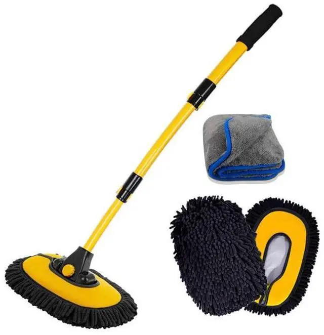 Main image of Car Wash Brush with Long Handle, Microfiber Towels Car Wash Kit Cleaning Supplies, Car Wash Mop Mitt with 2 Replacement Head , Extension Pole Car Brush Cleaning Kit for Cars Trucks