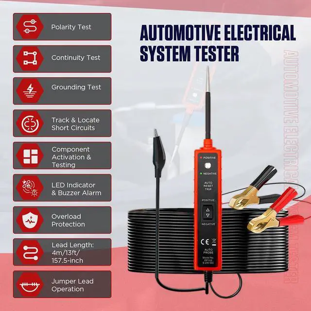 Alt view image 2 of 7 - Power Circuit Probe Tester 6V-24V DC Test Light, Automotive Circuit Tester Car Short Finder, Component Activation, Polarity Identify, Overload Protection