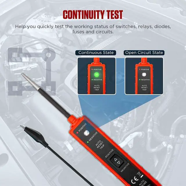 Alt view image 4 of 7 - Power Circuit Probe Tester 6V-24V DC Test Light, Automotive Circuit Tester Car Short Finder, Component Activation, Polarity Identify, Overload Protection