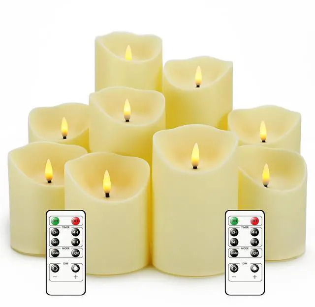 Main image of Flameless Candles with Remote, Battery Operated Flickering Flameless Candles, LED Candles with Timer 2/4/6/8H, with Realistic LED Candles Set of 9 (D3 x H 3" 4" 5" 6" 7") (Ivory)