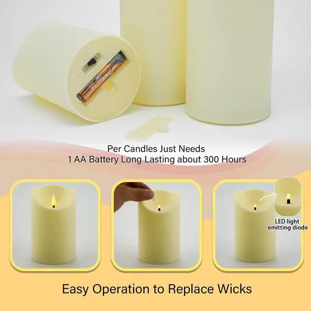 Alt view image 2 of 6 - Flameless Candles with Remote, Battery Operated Flickering Flameless Candles, LED Candles with Timer 2/4/6/8H, with Realistic LED Candles Set of 9 (D3 x H 3" 4" 5" 6" 7") (Ivory)