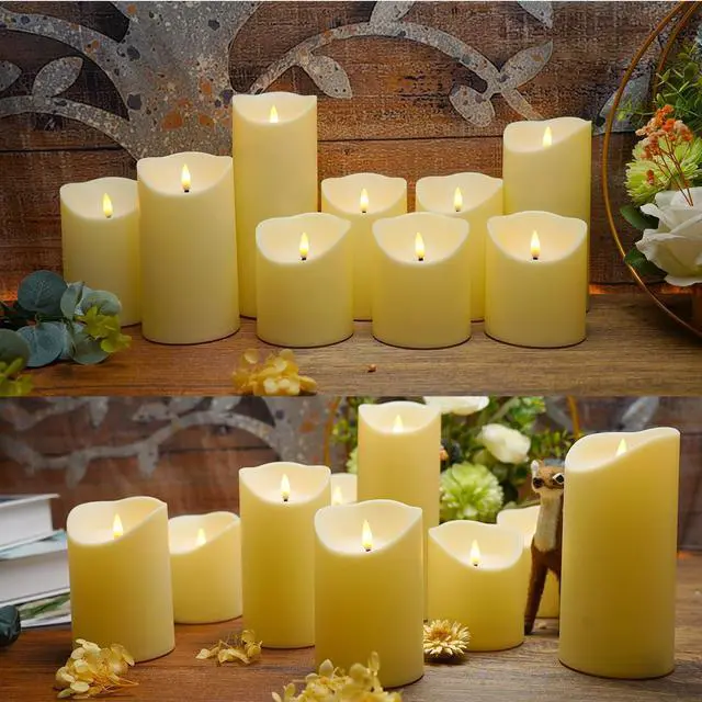 Alt view image 3 of 6 - Flameless Candles with Remote, Battery Operated Flickering Flameless Candles, LED Candles with Timer 2/4/6/8H, with Realistic LED Candles Set of 9 (D3 x H 3" 4" 5" 6" 7") (Ivory)