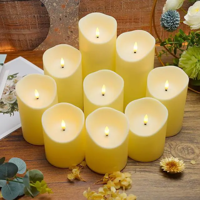 Alt view image 6 of 6 - Flameless Candles with Remote, Battery Operated Flickering Flameless Candles, LED Candles with Timer 2/4/6/8H, with Realistic LED Candles Set of 9 (D3 x H 3" 4" 5" 6" 7") (Ivory)