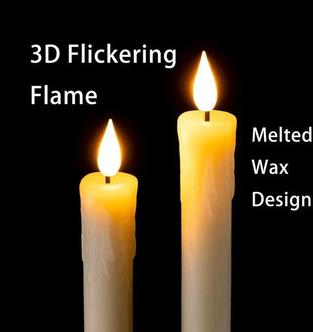 Alt view image 2 of 7 - Real Wax LED Flameless Taper Candles with Remote Timer, 9.6 Inches Ivory Fake Candlesticks, Dripless Battery Operated Window Candle with 3D Flickering Flame for Fireplace Xmas Halloween