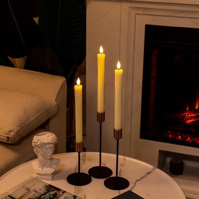 Alt view image 3 of 7 - Real Wax LED Flameless Taper Candles with Remote Timer, 9.6 Inches Ivory Fake Candlesticks, Dripless Battery Operated Window Candle with 3D Flickering Flame for Fireplace Xmas Halloween