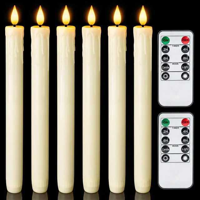 Main image of Real Wax LED Flameless Taper Candles with Remote Timer, 9.6 Inches Ivory Fake Candlesticks, Dripless Battery Operated Window Candle with 3D Flickering Flame for Fireplace Xmas Halloween