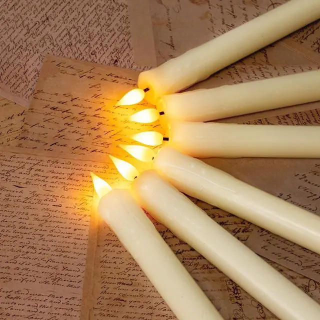Alt view image 5 of 7 - Real Wax LED Flameless Taper Candles with Remote Timer, 9.6 Inches Ivory Fake Candlesticks, Dripless Battery Operated Window Candle with 3D Flickering Flame for Fireplace Xmas Halloween