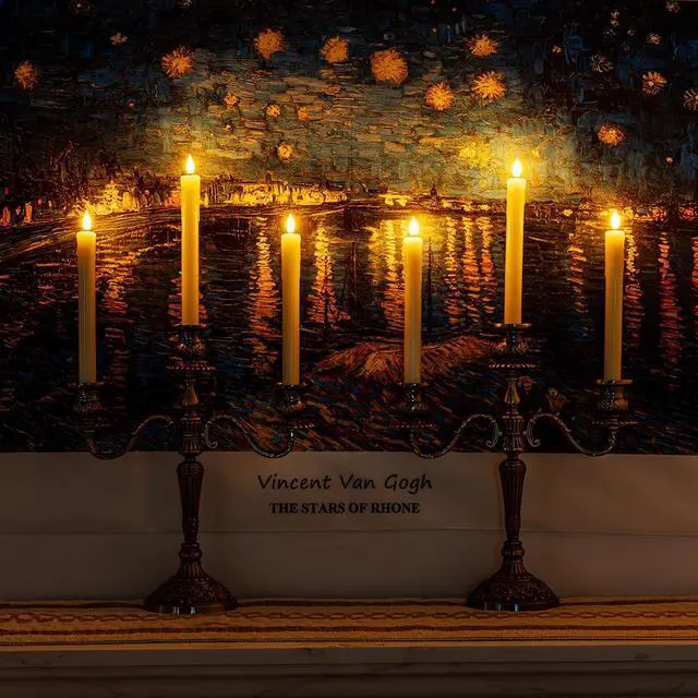 Alt view image 4 of 7 - Real Wax LED Flameless Taper Candles with Remote Timer, 9.6 Inches Ivory Fake Candlesticks, Dripless Battery Operated Window Candle with 3D Flickering Flame for Fireplace Xmas Halloween