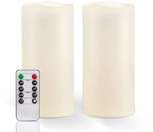Main image of 8" x 4" Large Waterproof Outdoor Flameless Candles with Remote Control and Timer, Battery Operated Flickering LED Pillar Candles for Indoor Outdoor Lanterns, Porch, Long Lasting, Set of 2