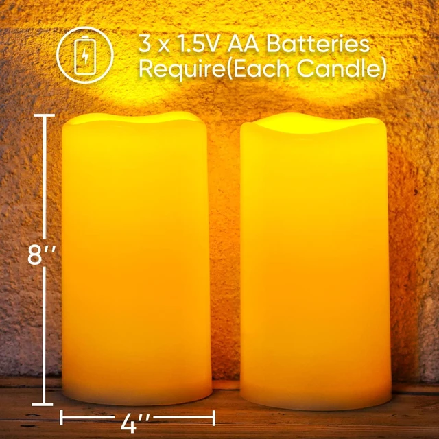 Alt view image 7 of 7 - 8" x 4" Large Waterproof Outdoor Flameless Candles with Remote Control and Timer, Battery Operated Flickering LED Pillar Candles for Indoor Outdoor Lanterns, Porch, Long Lasting, Set of 2