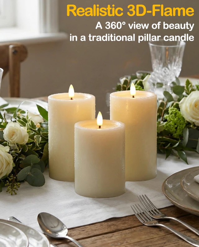 Alt view image 4 of 7 - 3"x6" Outdoor Waterproof Flameless Candles with Remote Timers Battery 2 Pack Battery Operated Candles, LED Candles, Electric Fake Pillar Candles for Patio, Porch, and Lanterns Decor (Plastic)