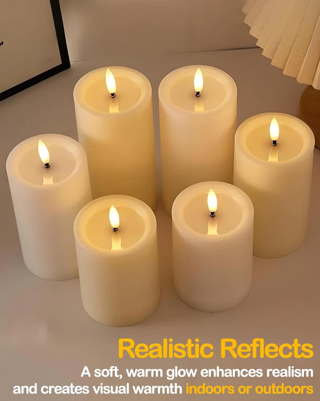 Alt view image 3 of 7 - 3"x6" Outdoor Waterproof Flameless Candles with Remote Timers Battery 2 Pack Battery Operated Candles, LED Candles, Electric Fake Pillar Candles for Patio, Porch, and Lanterns Decor (Plastic)